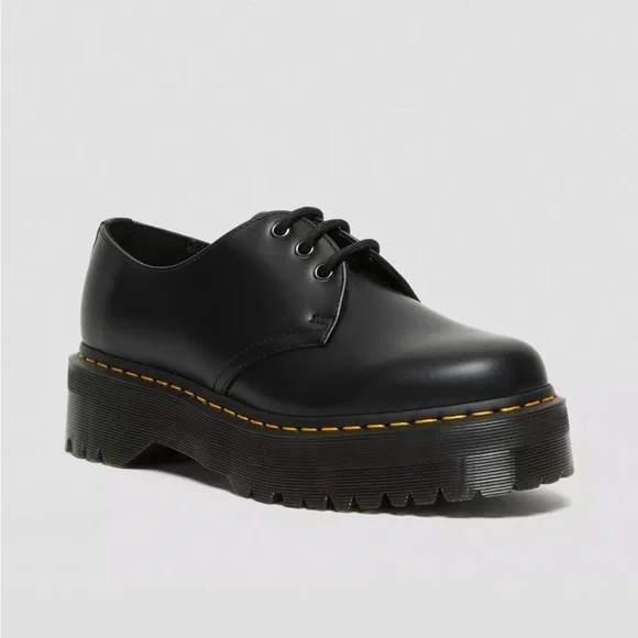 Dr Martens 1461 Quad Polished Smooth Black Platform Shoe Women’s Size 7 - Picture 2 of 4